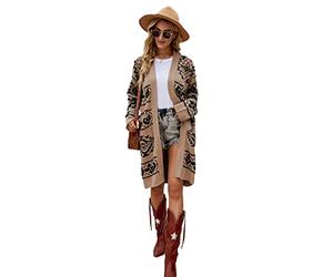 HEYPORK Damen Herbst Winter Warm Bequem Jacke Casual Mode übergangsjacke Mantel Frauen Herbst/Winter Bauchfreie und Dünne Lange Jacke Aus Rautenstrick(Khaki, S)