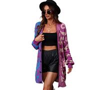 HEYPORK Damen Herbst Winter Warm Bequem Jacke Casual Mode übergangsjacke Mantel Frauen Leopardenmuster Pullover Strickpullover Strickjacke Mittellange Jacke(Lila, M)