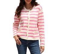 HEYPORK Damen Herbst Winter Warm Bequem Jacke Casual Mode übergangsjacke Mantel Frauen Loose Knitted Sweater Rundhals Gestreifte Strickjacke Pullover(Rot, L)