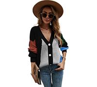 HEYPORK Damen Herbst Winter Warm Bequem Jacke Casual Mode übergangsjacke Mantel Frauen Patchwork Persönlichkeit Mode Stricken Pullover Strickjacke(Schwarz, L)