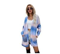 HEYPORK Damen Herbst Winter Warm Bequem Jacke Casual Mode übergangsjacke Mantel Frauen Pullover Regenbogen Mittlere Länge Strickjacke Tasche Gestrickt Jacke