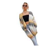 HEYPORK Damen Herbst Winter Warm Bequem Jacke Casual Mode übergangsjacke Mantel Frauen Pullover Regenbogen Mittlere Länge Strickjacke Tasche Gestrickt Jacke