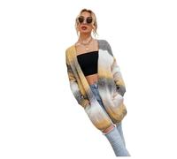 HEYPORK Damen Herbst Winter Warm Bequem Jacke Casual Mode übergangsjacke Mantel Frauen Pullover Regenbogen Mittlere Länge Strickjacke Tasche Gestrickt Jacke(Braun, 3XL)