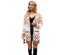 HEYPORK Damen Herbst Winter Warm Bequem Jacke Casual Mode übergangsjacke Mantel Frauen Pullover Vintage Strickjacke Diamant Halblange Strickjacke Jacke(Braun, L)