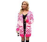 HEYPORK Damen Herbst Winter Warm Bequem Jacke Casual Mode übergangsjacke Mantel Frauen Pullover Vintage Strickjacke Diamant Halblange Strickjacke Jacke(Rot, L)