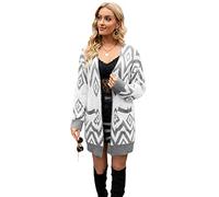 HEYPORK Damen Herbst Winter Warm Bequem Jacke Casual Mode übergangsjacke Mantel Frauen Pullover Vintage Strickjacke Diamant Halblange Strickjacke Jacke(B Grau, M)