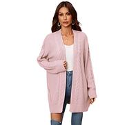 HEYPORK Damen Herbst Winter Warm Bequem Jacke Casual Mode übergangsjacke Mantel Frauen Strickjacke Unregelmäßig Gestrickt Pullover Hohl Gestrickt Pullover Jacke(Rosa, XL)