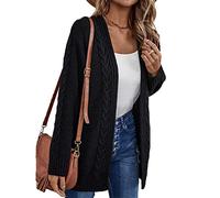 HEYPORK Damen Herbst Winter Warm Bequem Jacke Casual Mode übergangsjacke Mantel Frauen Strickjacke Unregelmäßig Gestrickt Pullover Hohl Gestrickt Pullover Jacke(Schwarz, XL)