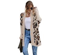 HEYPORK Damen Herbst Winter Warm Bequem Jacke Casual Mode übergangsjacke Mantel Frauen Strickjacke Jacke Persönlichkeit Mode Leopardenmuster Gestrickt Pullover(Khaki, L)