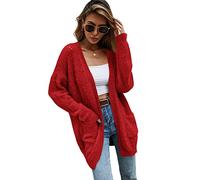 HEYPORK Damen Herbst Winter Warm Bequem Jacke Casual Mode übergangsjacke Mantel Frauen Strickjacke Halblange Jacke(Rot, M)