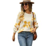 HEYPORK Damen Herbst Winter Warm Bequem Pullover Casual Mode Strickjacke Strickpullover Frauen Bedruckte Pullover Blume Pullover(Aprikose, L)