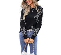 HEYPORK Damen Herbst Winter Warm Bequem Pullover Casual Mode Strickjacke Strickpullover Frauen Blume Langarm Rundhals Pullover Stricken(Schwarz, XL)
