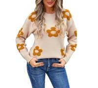 HEYPORK Damen Herbst Winter Warm Bequem Pullover Casual Mode Strickjacke Strickpullover Frauen Blume Personalisierte Pullover(Aprikose-1, XL)
