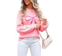 HEYPORK Damen Herbst Winter Warm Bequem Pullover Casual Mode Strickjacke Strickpullover Frauen Bowknot Mode Strickwaren(Rosa, XL)