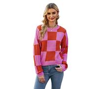 HEYPORK Damen Herbst Winter Warm Bequem Pullover Casual Mode Strickjacke Strickpullover Frauen Checkerboard Pullover Kurzer Strickpullover(Rot, XL)
