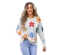 HEYPORK Damen Herbst Winter Warm Bequem Pullover Casual Mode Strickjacke Strickpullover Frauen Floraler Strickpullover(Weiß, M)