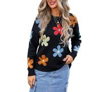 HEYPORK Damen Herbst Winter Warm Bequem Pullover Casual Mode Strickjacke Strickpullover Frauen Floraler Strickpullover(Schwarz, M)