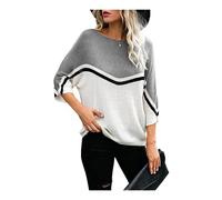 HEYPORK Damen Herbst Winter Warm Bequem Pullover Casual Mode Strickjacke Strickpullover Frauen Frühling Sommer Gestrickt Batwing Pullover Lose Patchwork Pullover Unten Shirt(Grau, XL)