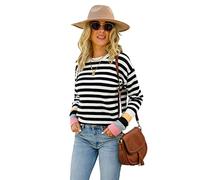 HEYPORK Damen Herbst Winter Warm Bequem Pullover Casual Mode Strickjacke Strickpullover Frauen Frühen Herbst Lässig Rundhals Stricken Pullover Spell Ärmel Pullover(Schwarz, M)
