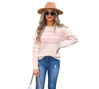 HEYPORK Damen Herbst Winter Warm Bequem Pullover Casual Mode Strickjacke Strickpullover Frauen Gestreifte Schleife Rundhals Blume Stricken Mode Pullover(Rosa, L)