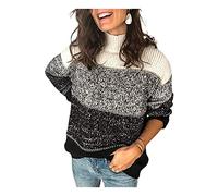 HEYPORK Damen Herbst Winter Warm Bequem Pullover Casual Mode Strickjacke Strickpullover Frauen Getäfelter Dicker Strickpullover(A Schwarz, L)