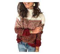 HEYPORK Damen Herbst Winter Warm Bequem Pullover Casual Mode Strickjacke Strickpullover Frauen Getäfelter Dicker Strickpullover(Rot, L)