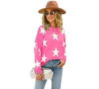 HEYPORK Damen Herbst Winter Warm Bequem Pullover Casual Mode Strickjacke Strickpullover Frauen Herbst/Winter Pullover Rundhals Strickpullover Bedruckter Strickpullover(Rosa, M)