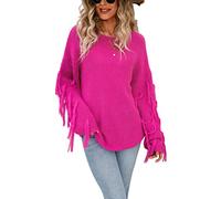 HEYPORK Damen Herbst Winter Warm Bequem Pullover Casual Mode Strickjacke Strickpullover Frauen Herbst/Winter Lose Pullover Gestrickter Fransenpullover(Rosa, M)
