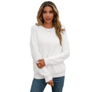 HEYPORK Damen Herbst Winter Warm Bequem Pullover Casual Mode Strickjacke Strickpullover Frauen Herbst/Winter Plüsch Pullover Einfarbig Langarm Rundhals Strickpullover(Weiß, XL)
