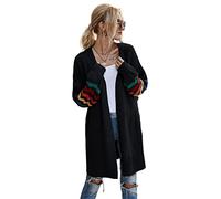 HEYPORK Damen Herbst Winter Warm Bequem Pullover Casual Mode Strickjacke Strickpullover Frauen Herbst Winter Women's Patchwork Loose Knit Pullover Jacke Pullover Top(Schwarz, XL)