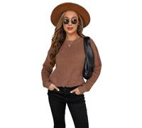 HEYPORK Damen Herbst Winter Warm Bequem Pullover Casual Mode Strickjacke Strickpullover Frauen Herbst/Winter Plüsch Pullover Einfarbig Langarm Rundhals Strickpullover(Braun, M)