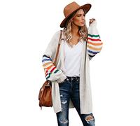 HEYPORK Damen Herbst Winter Warm Bequem Pullover Casual Mode Strickjacke Strickpullover Frauen Herbst Winter Women's Patchwork Loose Knit Pullover Jacke Pullover Top(Weiß, M)