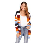 HEYPORK Damen Herbst Winter Warm Bequem Pullover Casual Mode Strickjacke Strickpullover Frauen Herbst Winter Lose Strickjacke Gestreifter Pullover(Orange, XL)