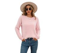 HEYPORK Damen Herbst Winter Warm Bequem Pullover Casual Mode Strickjacke Strickpullover Frauen Herbst/Winter Plüsch Pullover Einfarbig Langarm Rundhals Strickpullover(Rosa, XL)