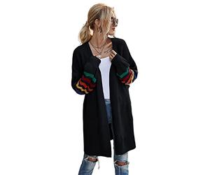 HEYPORK Damen Herbst Winter Warm Bequem Pullover Casual Mode Strickjacke Strickpullover Frauen Herbst Winter Women's Patchwork Loose Knit Pullover Jacke Pullover Top(Schwarz, M)