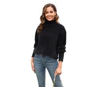 HEYPORK Damen Herbst Winter Warm Bequem Pullover Casual Mode Strickjacke Strickpullover Frauen High Neck Plüsch Solid Farbe Strickwaren Pullover(Schwarz, M)