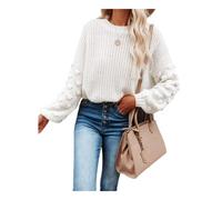 HEYPORK Damen Herbst Winter Warm Bequem Pullover Casual Mode Strickjacke Strickpullover Frauen Lange Ärmel Große Ärmel Kurze Persönlichkeit Mode Gestrickter Pullover(Weiß, M)