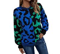 HEYPORK Damen Herbst Winter Warm Bequem Pullover Casual Mode Strickjacke Strickpullover Frauen Leopardenmuster Patchwork Gemischter Strickpullover Pullover(Grün, XL)