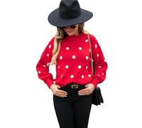 HEYPORK Damen Herbst Winter Warm Bequem Pullover Casual Mode Strickjacke Strickpullover Frauen Pullover Strickwaren Polka Dot Pullover(Rot, XL)