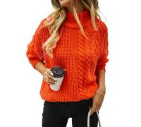 HEYPORK Damen Herbst Winter Warm Bequem Pullover Casual Mode Strickjacke Strickpullover Frauen Pullover Twist Knit Loose Half High Neck Pullover(Orange, M)
