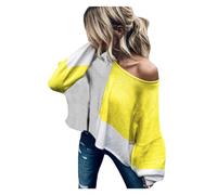 HEYPORK Damen Herbst Winter Warm Bequem Pullover Casual Mode Strickjacke Strickpullover Frauen Pullover mit Rundhals Patchwork Strickpullover(Gelb, XL)