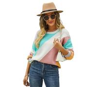 HEYPORK Damen Herbst Winter Warm Bequem Pullover Casual Mode Strickjacke Strickpullover Frauen Pullover Streifen Spleißen Mode Rundhals Pullover(Hellgrün, L)