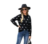 HEYPORK Damen Herbst Winter Warm Bequem Pullover Casual Mode Strickjacke Strickpullover Frauen Pullover Strickwaren Polka Dot Pullover(Schwarz, M)