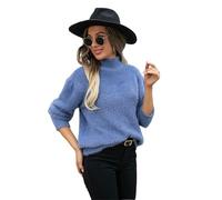 HEYPORK Damen Herbst Winter Warm Bequem Pullover Casual Mode Strickjacke Strickpullover Frauen Pullover High Neck Plüsch Pullover Solid Farbe Strickwaren Pullover(Blau, XL)