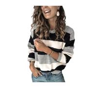HEYPORK Damen Herbst Winter Warm Bequem Pullover Casual Mode Strickjacke Strickpullover Frauen Pullover Gestreiften Strickpullover Bottoming Shirt(G Grau, L)