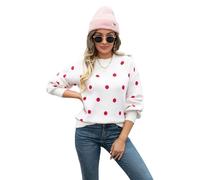 HEYPORK Damen Herbst Winter Warm Bequem Pullover Casual Mode Strickjacke Strickpullover Frauen Pullover Strickwaren Polka Dot Pullover(Weiß, XL)