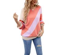 HEYPORK Damen Herbst Winter Warm Bequem Pullover Casual Mode Strickjacke Strickpullover Frauen Pullover Patchwork Rundhals Lose Strickpullover Pullover(Orange, L)