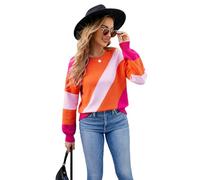 HEYPORK Damen Herbst Winter Warm Bequem Pullover Casual Mode Strickjacke Strickpullover Frauen Pullover Patchwork Rundhals Lose Strickpullover Pullover(Rot, M)