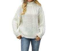 HEYPORK Damen Herbst Winter Warm Bequem Pullover Casual Mode Strickjacke Strickpullover Frauen Pullover Twist Knit Loose Half High Neck Pullover(A Weiß, M)