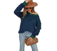 HEYPORK Damen Herbst Winter Warm Bequem Pullover Casual Mode Strickjacke Strickpullover Frauen Rundhals Pullover Strickpulli Pullover Langarm Pullover(Marine, M)